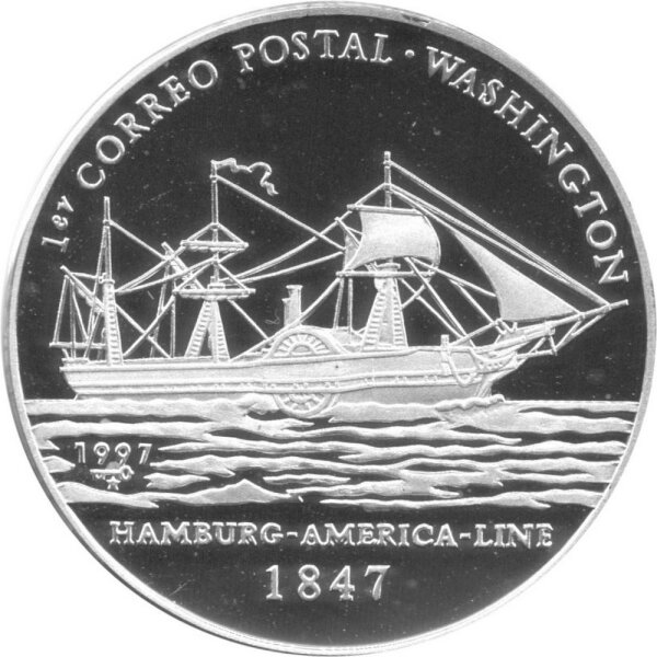 Kuba 10 Pesos 1997 - Kubas Postgeschichte "Postschiff Washington" - Silber PP
