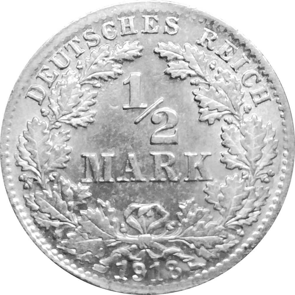 J.016 Kaiserreich 1/2 Mark 1905 - 1919 Kursmünze