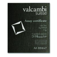 1000 Gramm Silberbarren Valcambi gegossen | Neuware