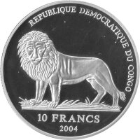Kongo 10 Francs 2004 - XVIII. Fußball WM 2006 in Deutschland "GOAL !!!" - Silber PP