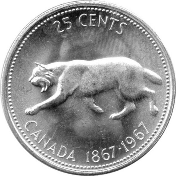 Kanada 25 Cents 1967 - 100. Jahre Kanada "Kanadischer Luchs" - Silber
