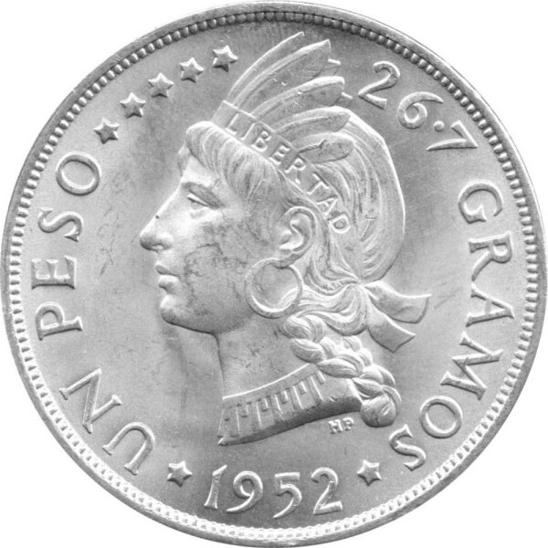 Dominikanische Republik 1 Peso 1952 - Umlaufmünze - Silber