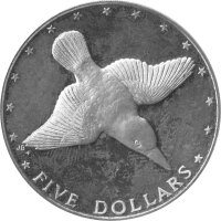 Cook Islands 5 Dollars 1976 - Mangaia Eisvogel - Silber PP