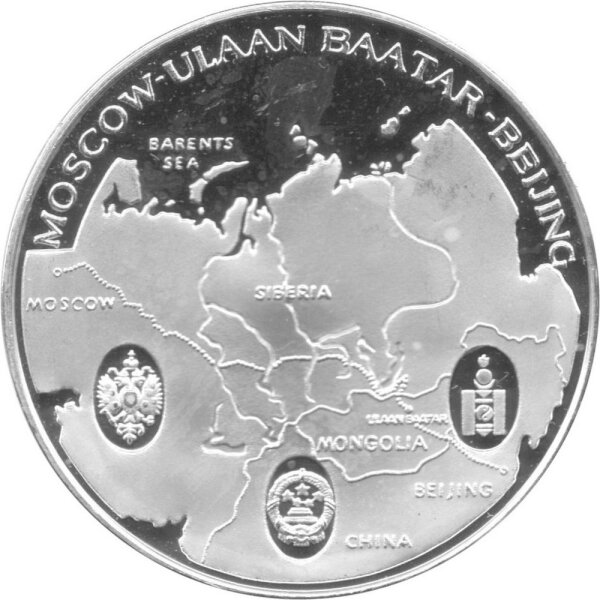 Mongolei 500 Tögrög 1995 - 100 Jahre Transsibirische Eisenbahn "Linie Moskau-Peking" - 1 oz Silber PP