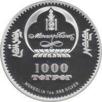Mongolei 1.000 Tögrög 2007 - Fidel Castro - 1 oz Silber PP teilcoloriert
