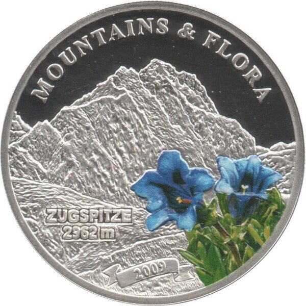 Palau 5 Dollar 2009 - Berge und Flora "Zugspitze und Enzian" - Silber PP teilcoloriert