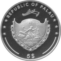 Palau 5 Dollar 2009 - Berge und Flora "Zugspitze und Enzian" - Silber PP teilcoloriert