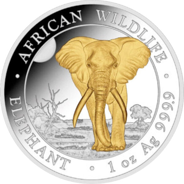 Somalia Elefant 2025 1 oz Silber - Teilvergoldet