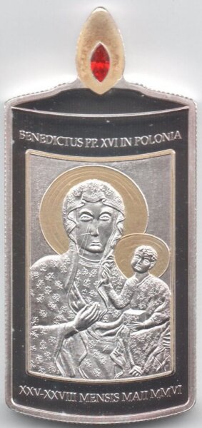 Cook Islands 5 Dollars 2006 - Papstbesuch in Polen - Silber PP teilvergoldet
