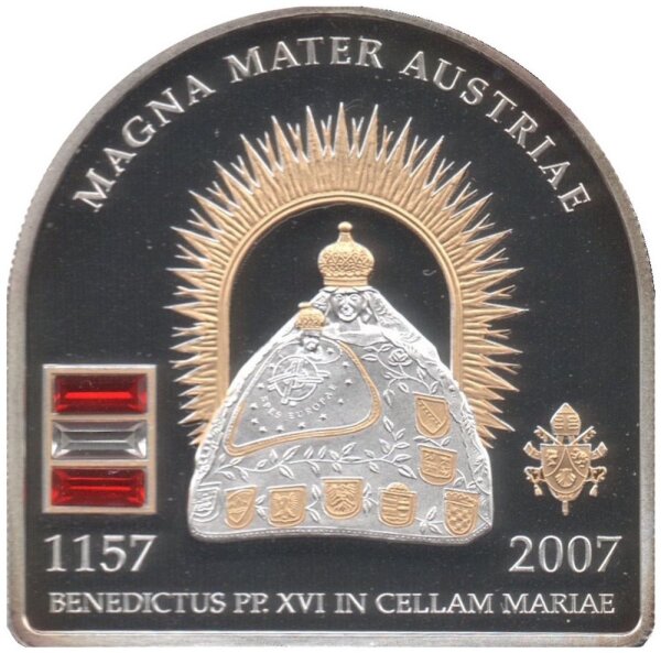 Cook Islands 5 Dollars 2007 - Papstbesuch in Marienzell - Silber PP teilvergoldet