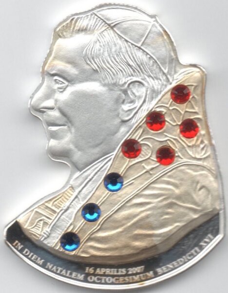 Cook Islands 5 Dollars 2007 - 80. Geburtstag von Papst Benedikt XVI. - Silber PP teilvergoldet