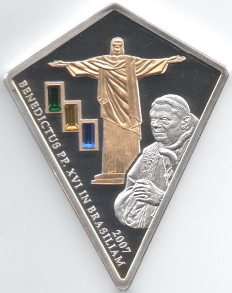 Cook Islands 5 Dollars 2007 - Papstbesuch in Brasilien - Silber PP teilvergoldet