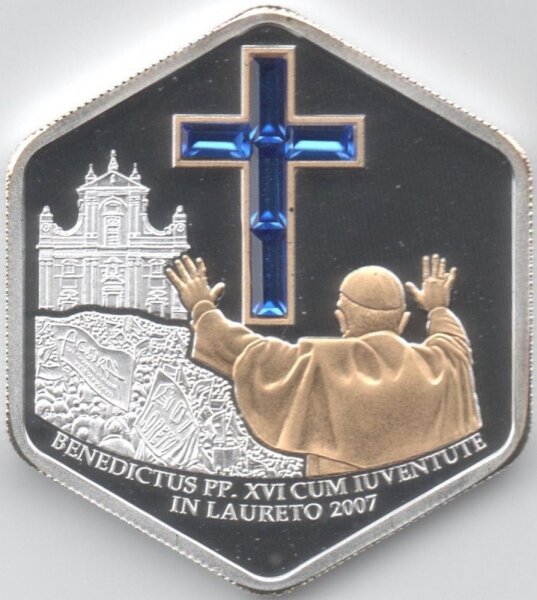 Cook Islands 5 Dollars 2007 - Papstbesuch in Loreto - Silber PP teilvergoldet