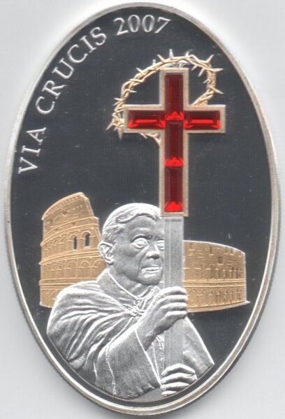 Cook Islands 5 Dollars 2007 - Via Crucis - Silber PP teilvergoldet