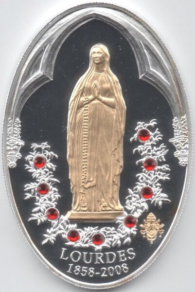 Cook Islands 5 Dollars 2008 - Lourdes - Silber PP teilvergoldet
