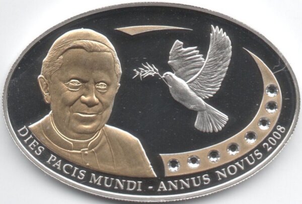 Cook Islands 5 Dollars 2008 - Weltfriedenstag - Silber PP teilvergoldet