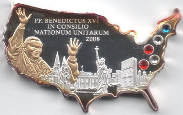 Cook Islands 5 Dollars 2008 - Papstbesuch in den USA - Silber PP teilvergoldet