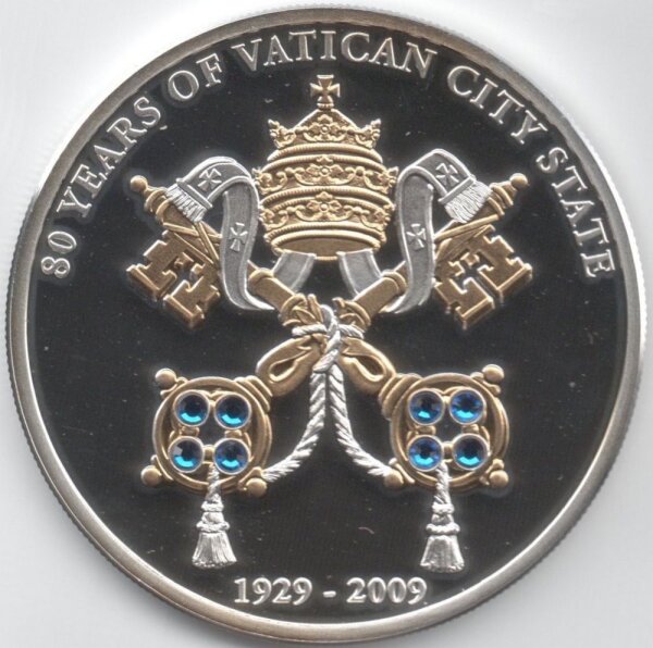 Cook Islands 5 Dollars 2009 - 80 Jahre Vatikanstaat - Silber PP teilvergoldet