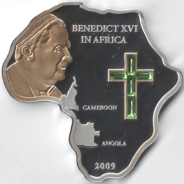Cook Islands 5 Dollars 2009 - Papstbesuch in Afrika - Silber PP teilvergoldet
