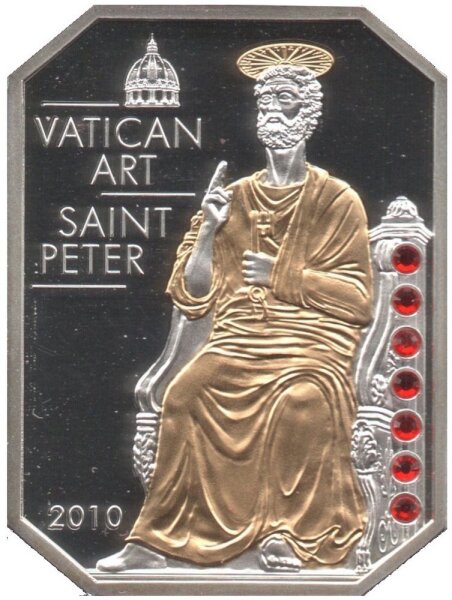 Cook Islands 5 Dollars 2010 - Vatikan Art "Petrusstatue" - Silber PP teilvergoldet