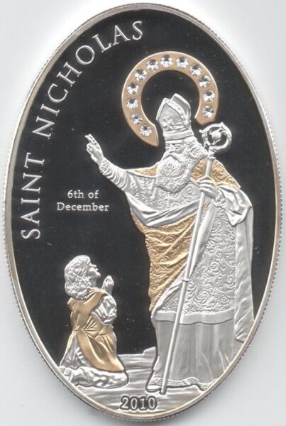 Cook Islands 5 Dollars 2010 - Heiliger Nikolaus - Silber PP teilvergoldet