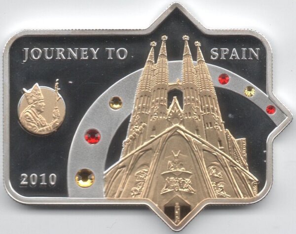Cook Islands 5 Dollars 2010 - Papstbesuch in Spanien - Silber PP teilvergoldet