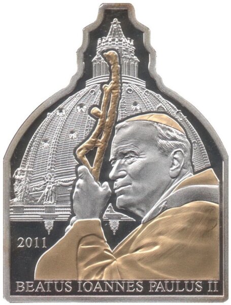 Cook Islands 5 Dollars 2011 - Seligsprechung von Papst Johannes Paul II. - Silber PP teilvergoldet
