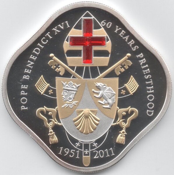 Cook Islands 5 Dollars 2011 - 60 Jahre Priesterschaft von Papst Benedikt XVI. - Silber PP teilvergoldet