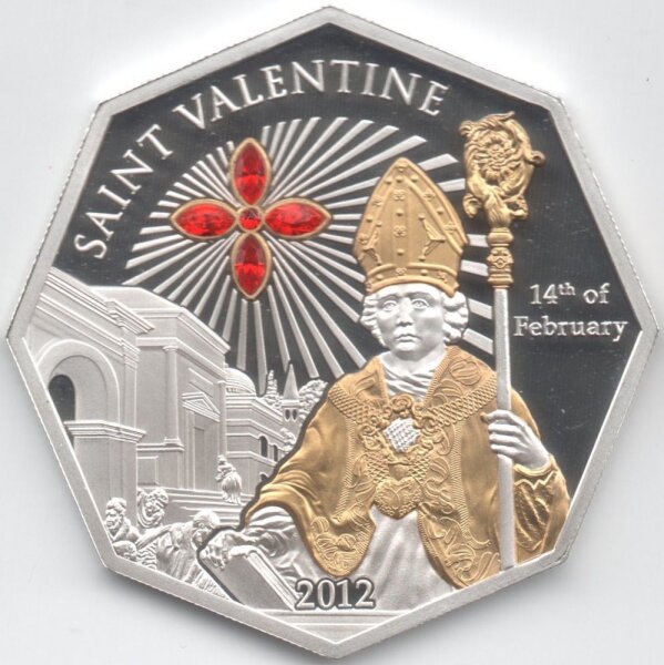 Cook Islands 5 Dollars 2012 - Heiliger Valentin - Silber PP teilvergoldet