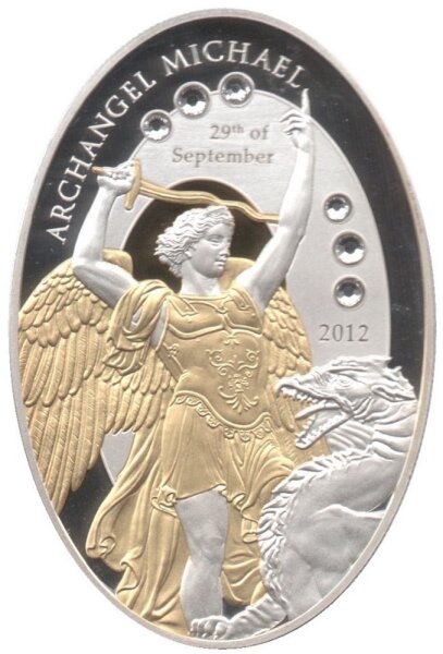 Cook Islands 5 Dollars 2012 - Erzengel Michael - Silber PP teilvergoldet