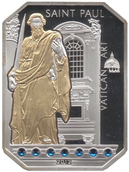 Cook Islands 5 Dollars 2012 - Vatikan Art "Heiliger Paulus" - Silber PP teilvergoldet