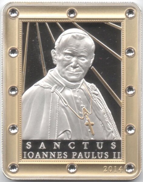 Cook Islands 5 Dollars 2014 - Heiligsprechung von Papst Johannes Paul II. - Silber PP teilvergoldet