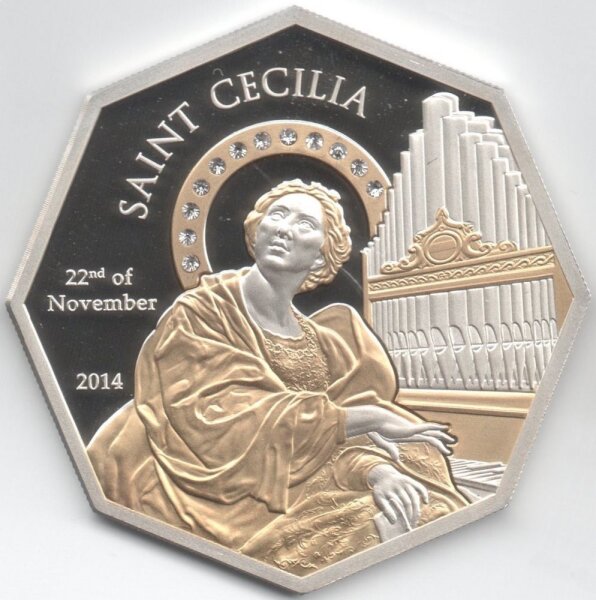 Cook Islands 5 Dollars 2014 - Heilige Cäcilia - Silber PP teilvergoldet