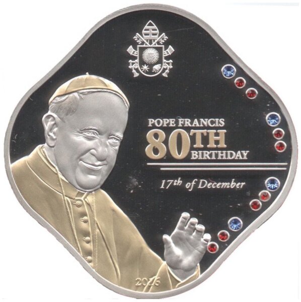 Cook Islands 5 Dollars 2016 - 80. Geburtstag von Papst Franziskus - Silber PP teilvergoldet