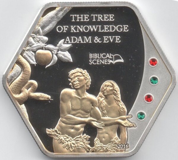 Cook Islands 5 Dollars 2016 - Bibelszenen "Sündenfall" - Silber PP teilvergoldet