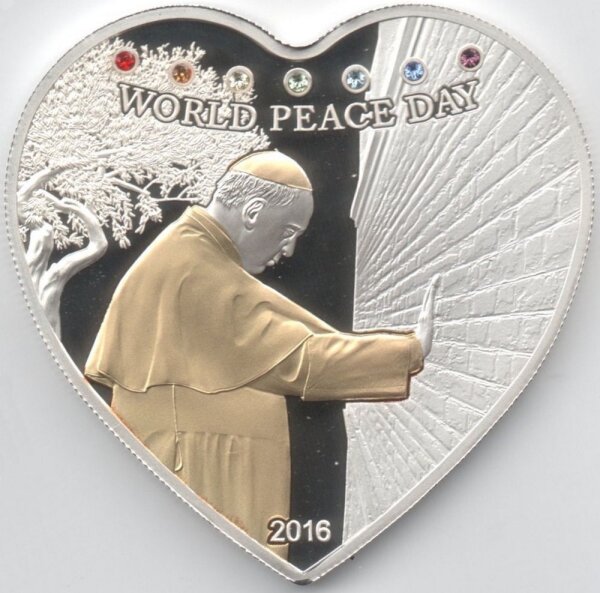 Cook Islands 5 Dollars 2016 - Weltfriedenstag 2016 - Silber PP teilvergoldet