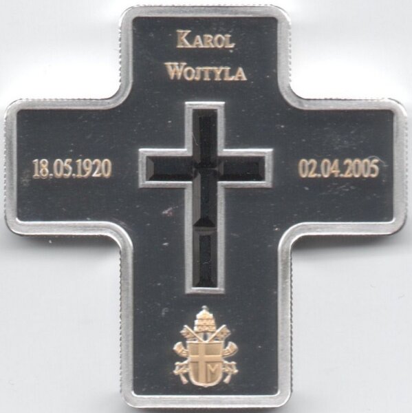 Liberia 10 Dollars 2005 - Tod von Papst Johannes Paul II. - Silber PP teilvergoldet