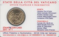 Vatikan 50 Cent 2011 - Benedikt XVI. - Coincard mit Briefmarke Nr.1