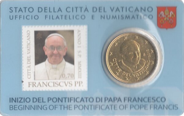 Vatikan 50 Cent 2013 - Benedikt XVI. - Coincard mit Briefmarke Nr.3