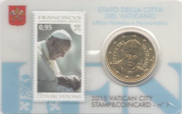 Vatikan 50 Cent 2015 - Franziskus - Coincard mit Briefmarke Nr.7