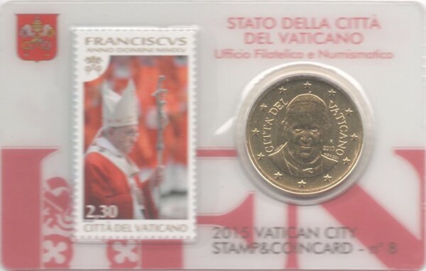 Vatikan 50 Cent 2015 - Franziskus - Coincard mit Briefmarke Nr.8
