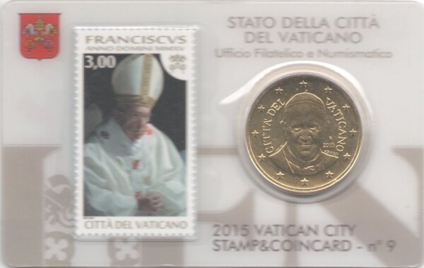 Vatikan 50 Cent 2015 - Franziskus - Coincard mit Briefmarke Nr.9