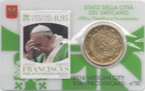 Vatikan 50 Cent 2016 - Franziskus - Coincard mit Briefmarke Nr.10