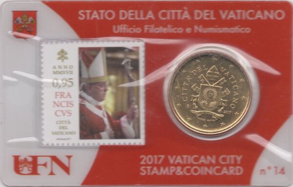 Vatikan 50 Cent 2017 - Franziskus - Coincard mit Briefmarke Nr.14