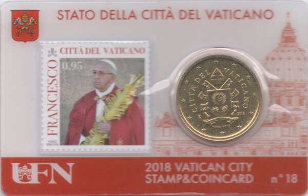 Vatikan 50 Cent 2018 - Franziskus - Coincard mit Briefmarke Nr.18