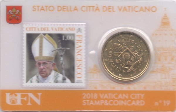 Vatikan 50 Cent 2018 - Franziskus - Coincard mit Briefmarke Nr.19