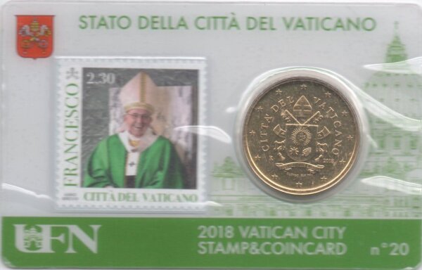 Vatikan 50 Cent 2018 - Franziskus - Coincard mit Briefmarke Nr.20