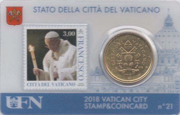 Vatikan 50 Cent 2018 - Franziskus - Coincard mit Briefmarke Nr.21