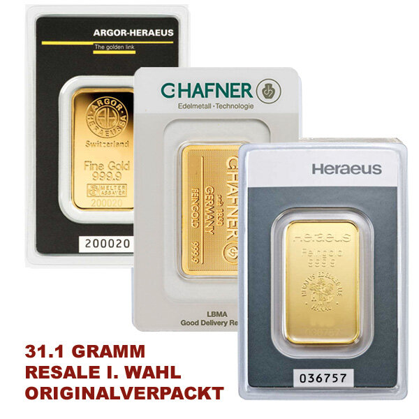 31,1 Gramm Goldbarren RESALE originalverpackt I. Wahl | LBMA