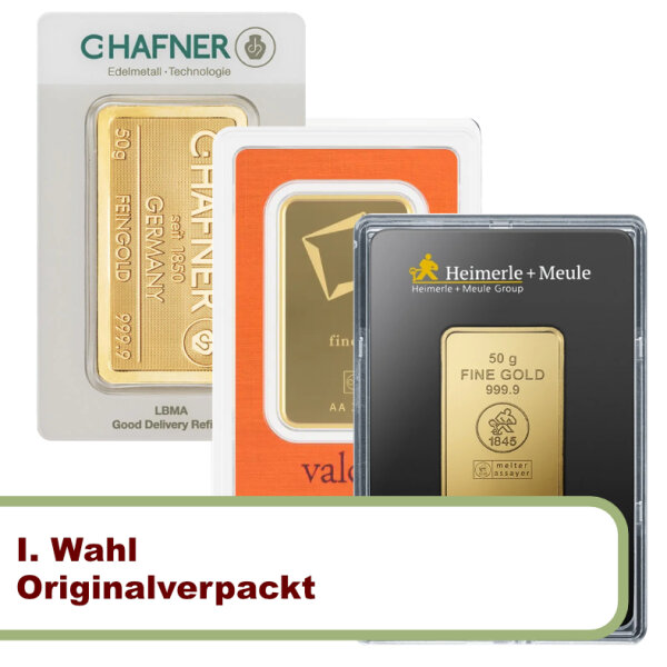 50 Gramm Goldbarren RESALE originalverpackt I. Wahl | LBMA
